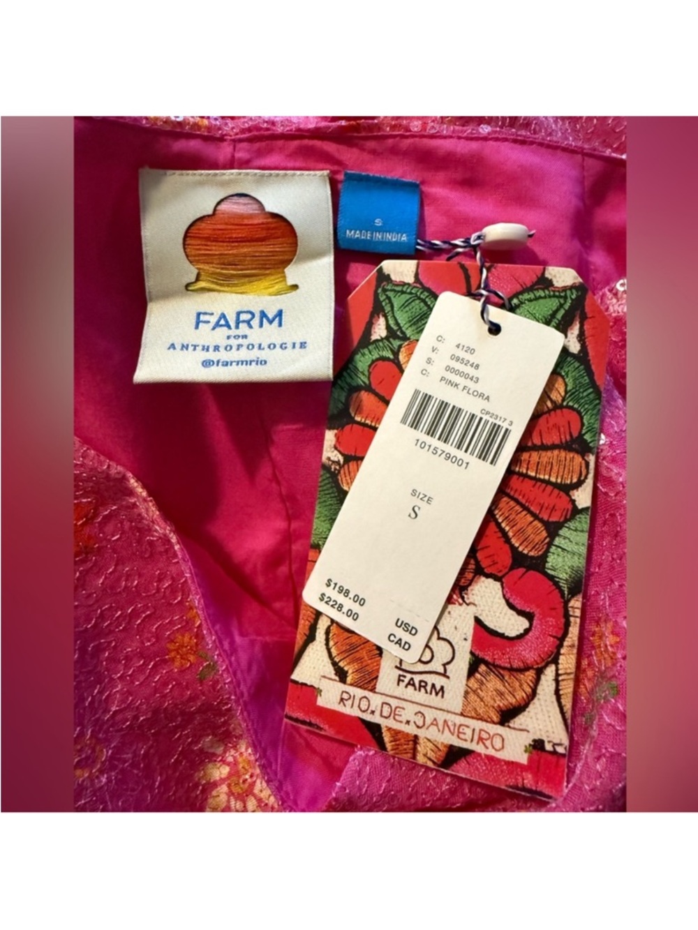 NWT FARM RIO x Anthropologie Sequin Floral Pink Skirt - S - Picture 6 of 6